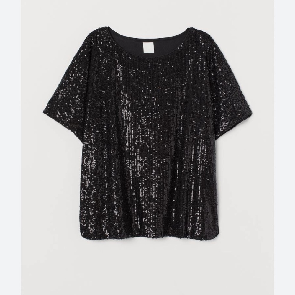 Sequin Black Short Sleeve H&M Dress Shirt